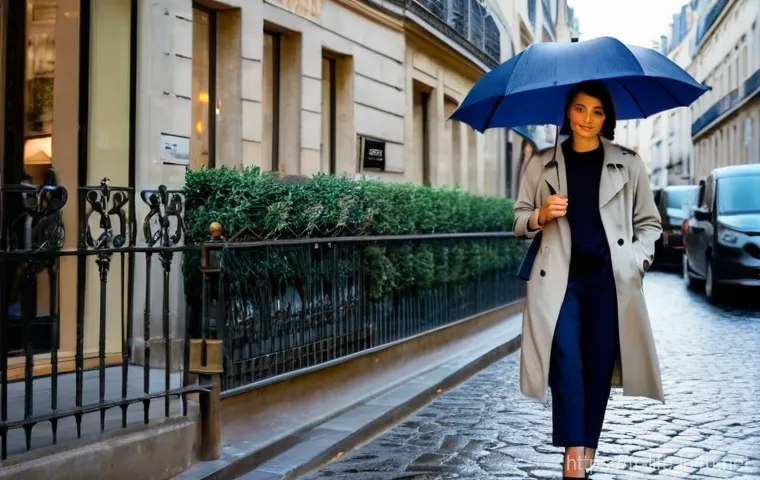 초경량 우산의 장점과 추천 제품 - **Urban Elegance & Compactness in Paris:**
"A stylish young Parisian woman, mid-20s, with elegan...