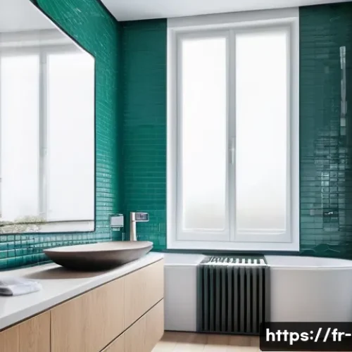 휴대용 제습기의 효율성 - A modern, sleek portable compressor dehumidifier operating in a bright, stylish French bathroom with...