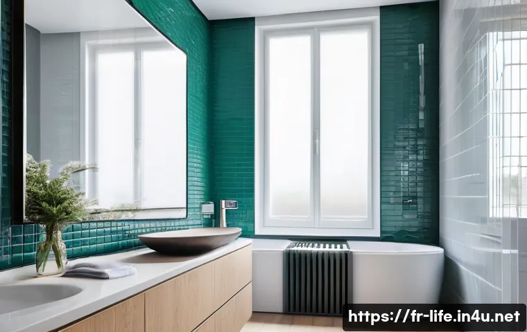 휴대용 제습기의 효율성 - A modern, sleek portable compressor dehumidifier operating in a bright, stylish French bathroom with...