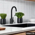 스마트 워터 필터와 일반 필터 비교 - A modern kitchen scene featuring a sleek traditional water filter system installed under the sink, s...