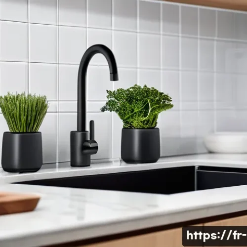 스마트 워터 필터와 일반 필터 비교 - A modern kitchen scene featuring a sleek traditional water filter system installed under the sink, s...